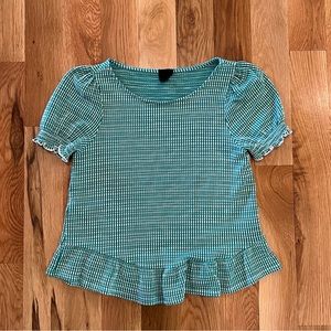 Green and white puff sleeve top size small
